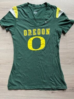 Nike Green and Yellow Oregon Ducks V-Neck Women's Tee